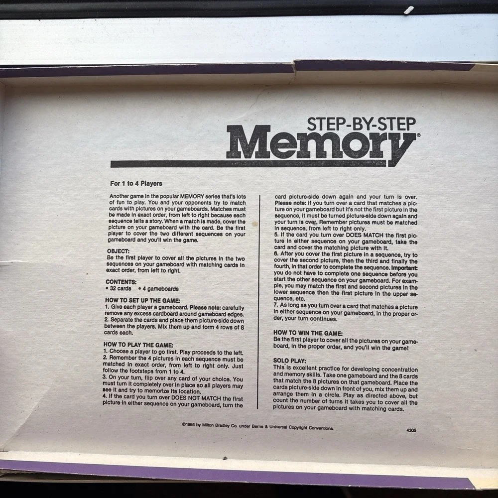 Vintage Milton Bradley Step By Step Memory Advanced Game Complete 1986
